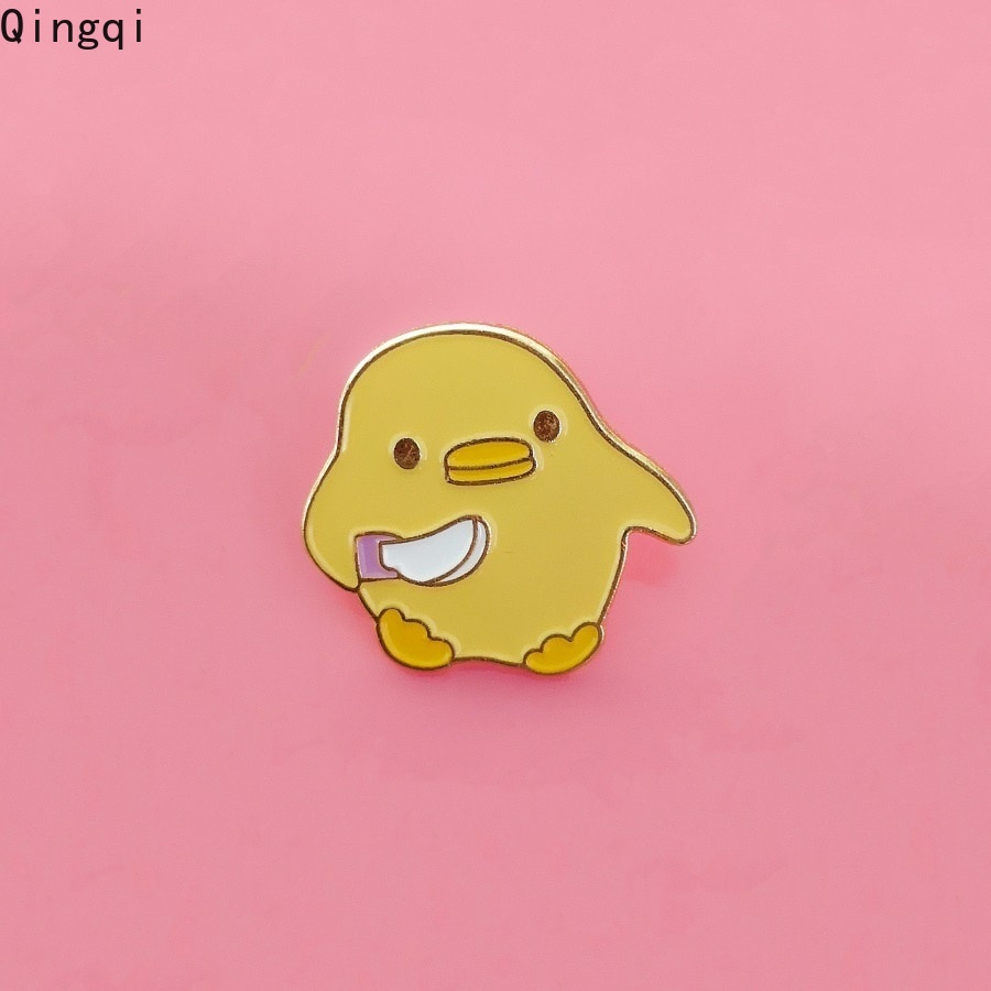 Image of Little Yellow Chicken Enamel Pins Smol Knife Don't Kill My Vibe Brooch Badges Lapel Pin Animal Jewelry Gift for Kids Friends #1