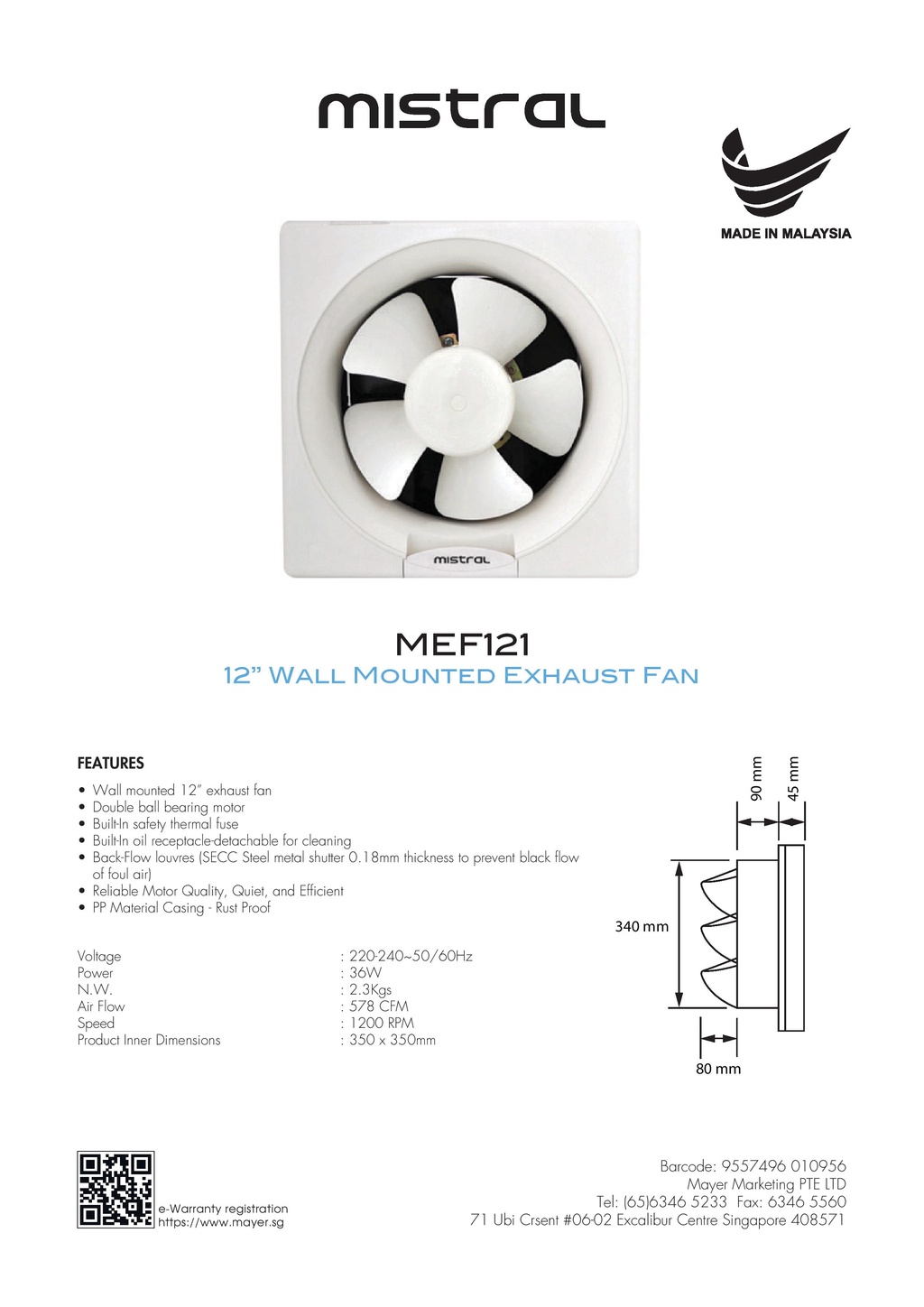 Mistral MEF121 Wall Mounted Exhaust Fan 12 Inch Shopee Singapore