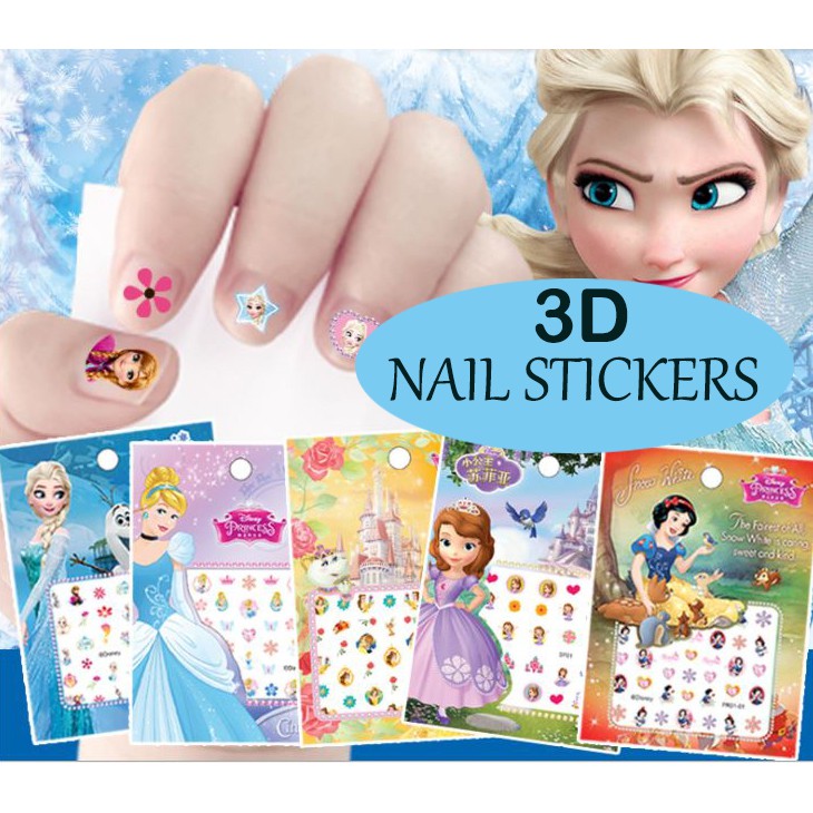 Sg Local Buy 10 Get 1 Free 3d Kids Nail Sticker Princess Sophia Ariel Snow White Nail Accessories Shopee Singapore