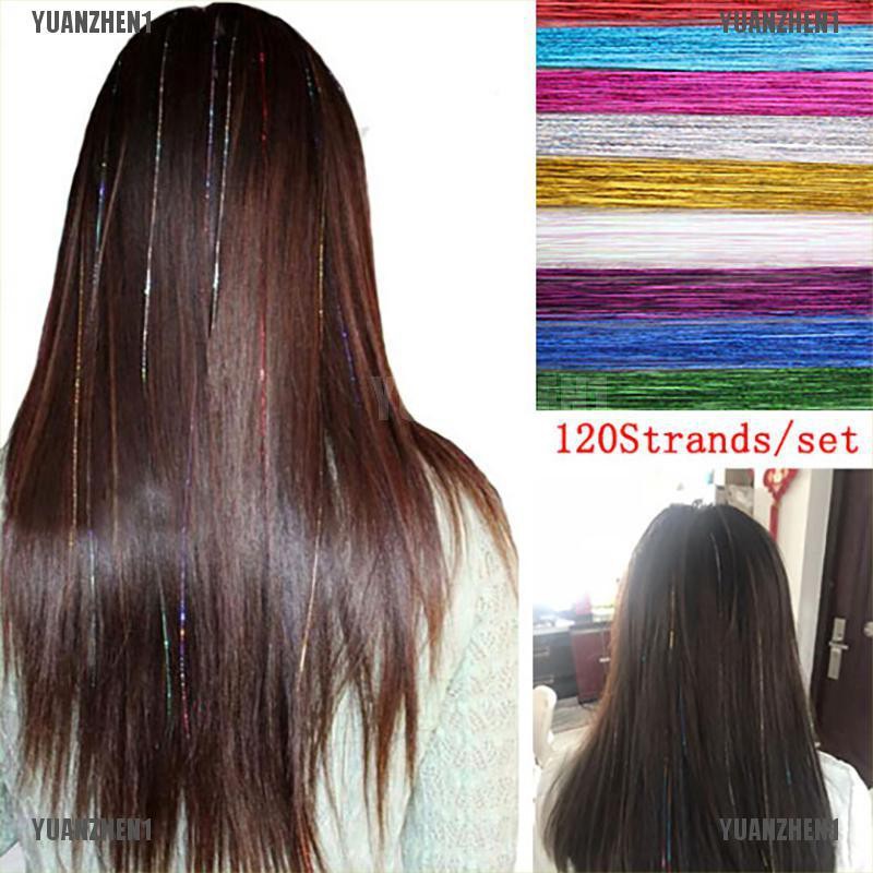 Xuanzhen1 120 Strands Hair Tinsel Bling Silk Hair Flare Strands