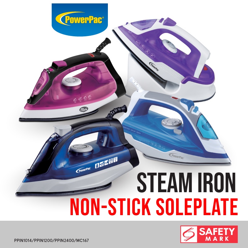 PowerPac Steam Iron, Non Stick Plate 1400/2400 watts (PPIN1014/PPIN1200 ...