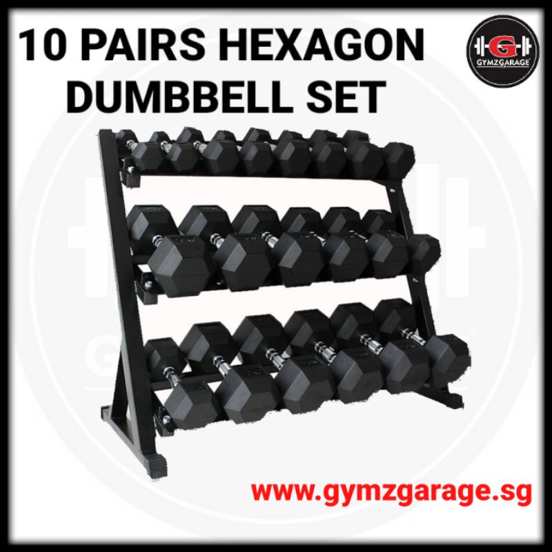 10 PAIRS (2.5KG25KG) HEXAGON DUMBBELL SET( Home Gym Fitness Hex