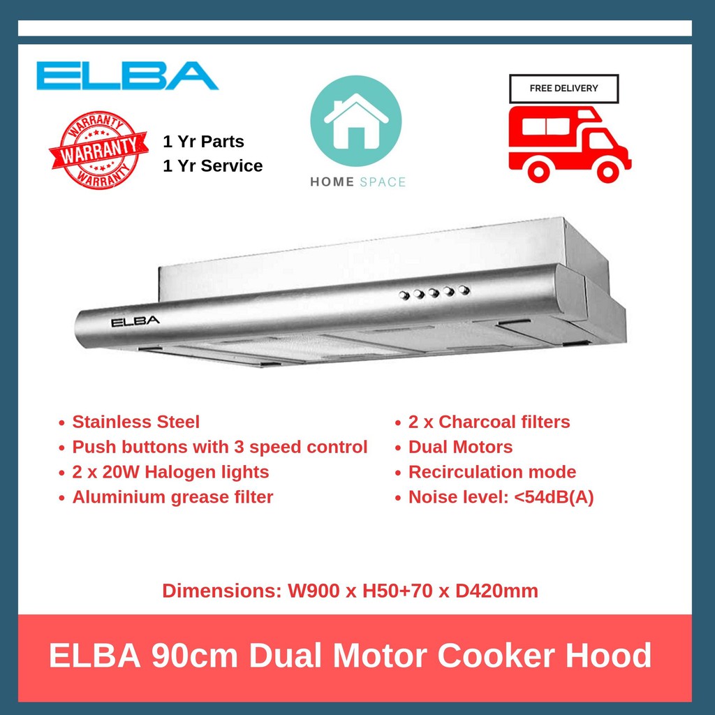 ELBA 90cm Dual Motor Cooker Hood (EBCH201/90HMSS) | Shopee ...
