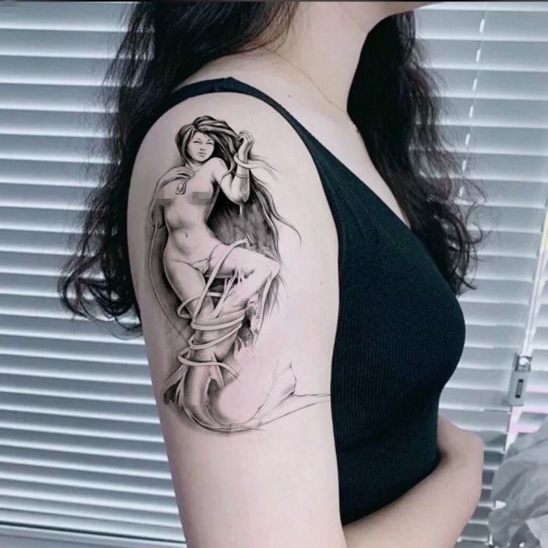 ❀Medusa tattoo stickers waterproof female sexy arm black and white  three-dimensional realistic beauty mermaid character | Shopee Singapore