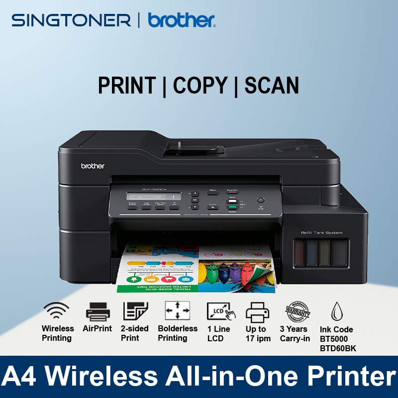 Brother DCP-T820DW All-in One Ink Tank Refill System Printer with Wi-Fi ...