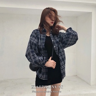 Image of Xiaozhainv Plaid Long-Sleeved Shirt and Strap dress（Order separately）