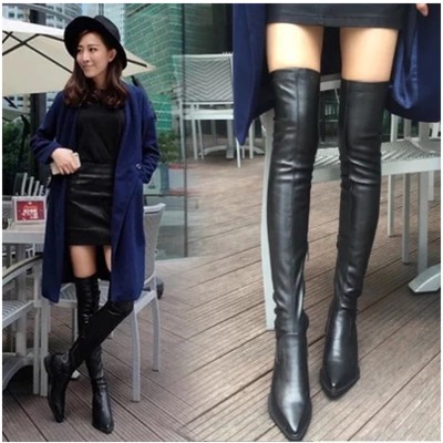 flat pointed knee high boots