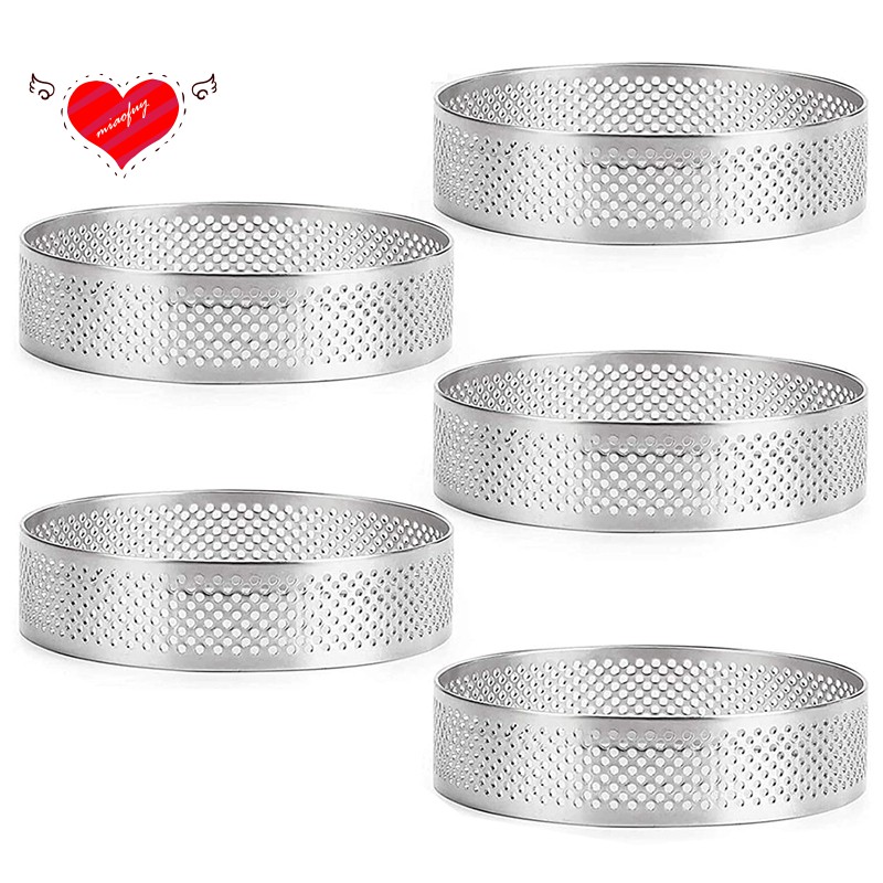 Stainless Steel Perforated Tart Ring, 5Pcs 5cm Perforated Cake Mousse