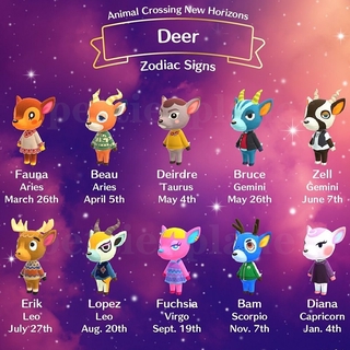 Dear Set Animal Crossing Amiibo Card New Horizons Fauna Diana Erik Lopez Fushsia Zell Beau Bam Bruce