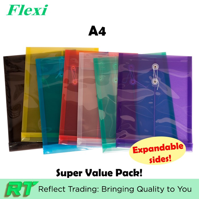 Flexi A4 Expandable Plastic Envelope File Folder with Button & String