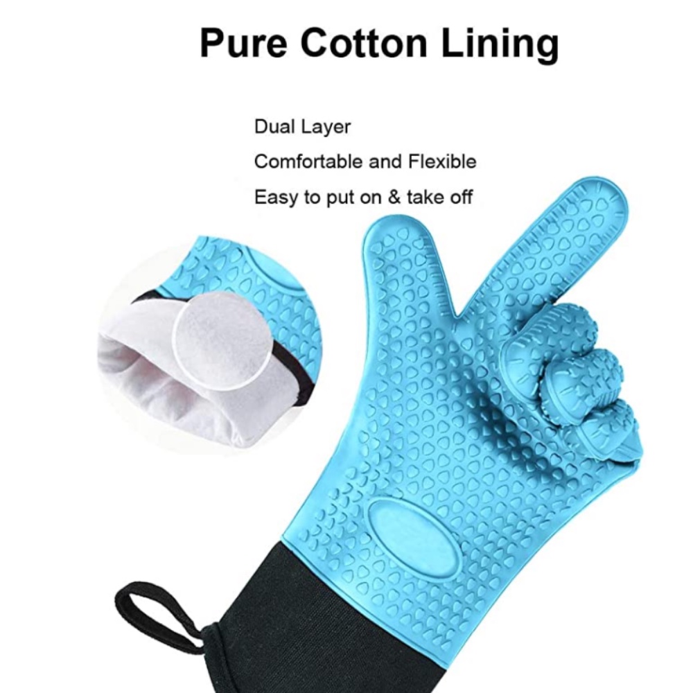 [SG] 2PCS Silicone Heat Resistant Oven Glove/Oven Mitt with Cotton Lining/Long Cuff Waterproof for Cooking/Baking
