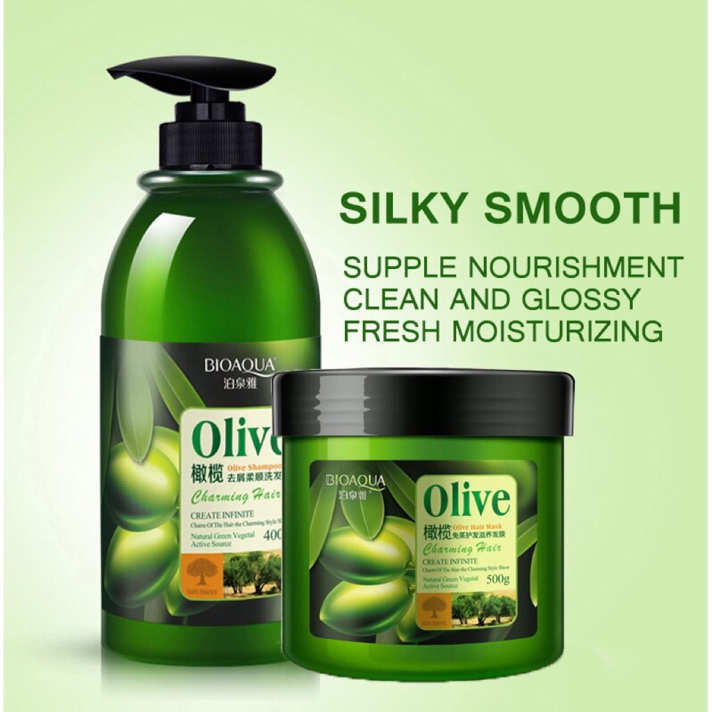 2pcs Bioaqua Hair Care Set Olive Shampoo Olive Hair Mask Anti Off