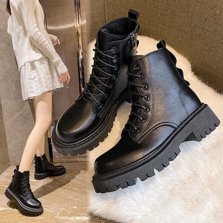 Image of Women's Ankle Boots Korean Style Fashion Round Toe Strap Thick Heel Platform Boots