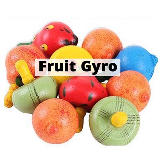 【SG】5pcs Novelty Educational Wooden Toy Fruit Gyro Spinning Peg-Top Spinner Classic Gift Random Color