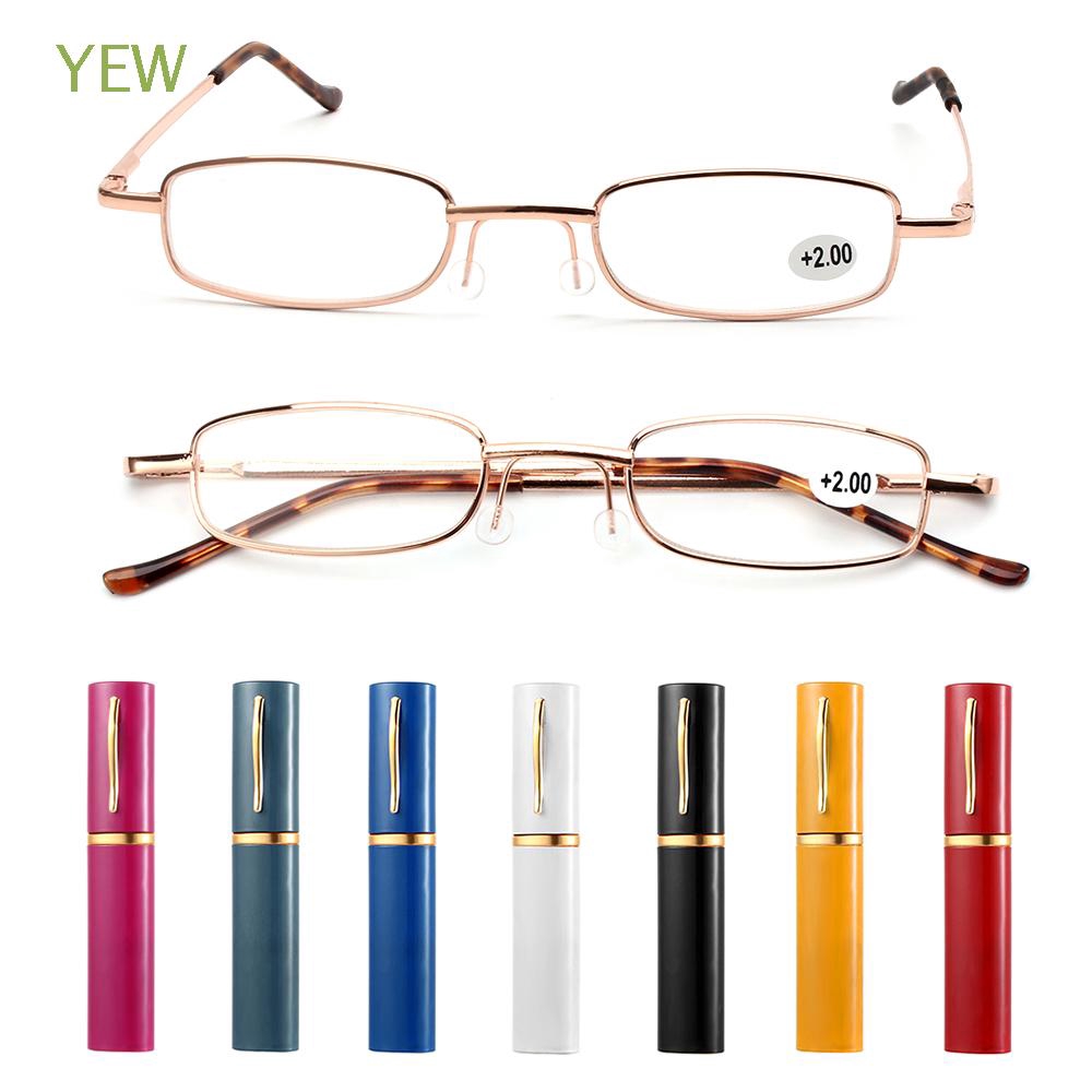 small reading glasses in metal case