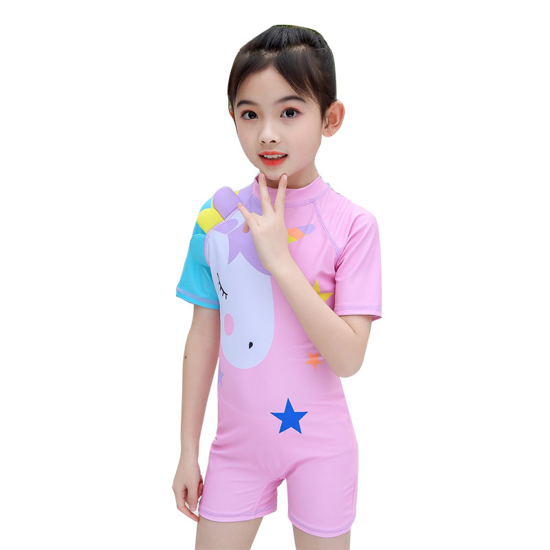 Pink Unicorn Swimsuit Girl Children Swimming Suit Short Sleeve Uv Protection One Piece Child Bathing Clothes Beach Wear Shopee Singapore