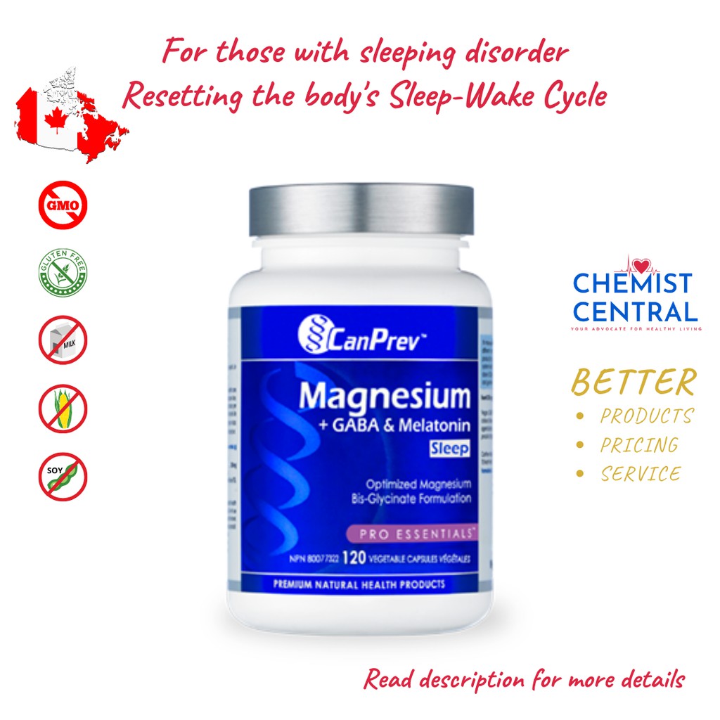 Magnesium + GABA & Melatonin for SLEEP [120 Vege Capsules] CanPrev