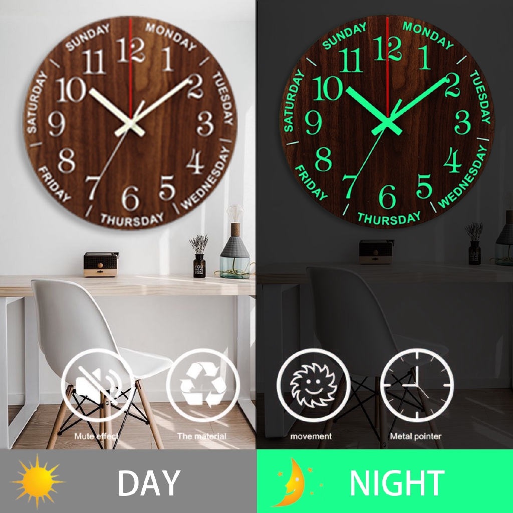 118 Wall Clock Glow In The Dark Silent Quartz Living Room Luminous Night Light Shopee Singapore