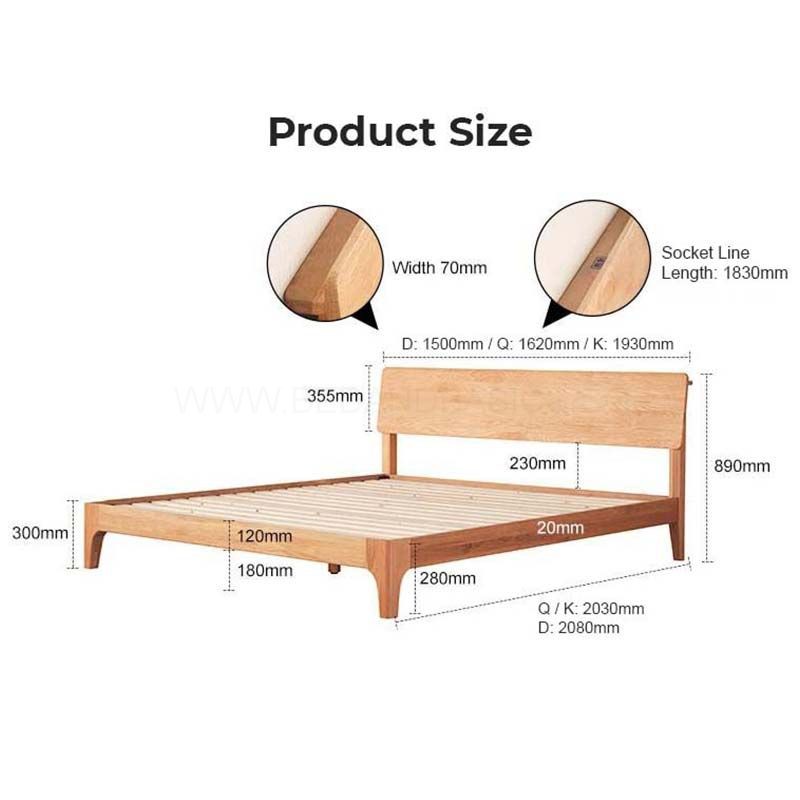 Nara American Oak Wood Bed Frame, American Bed Frame