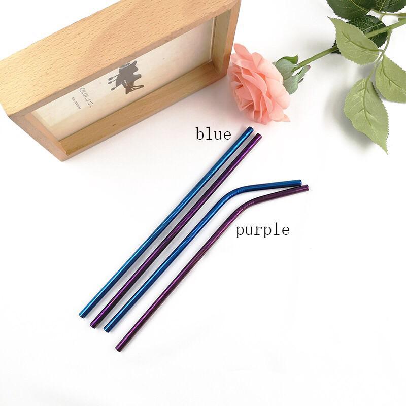 LT999 1pcs Stainless Steel Metal Drinking Straws Straight/Bent Reusable Washable Brush #2