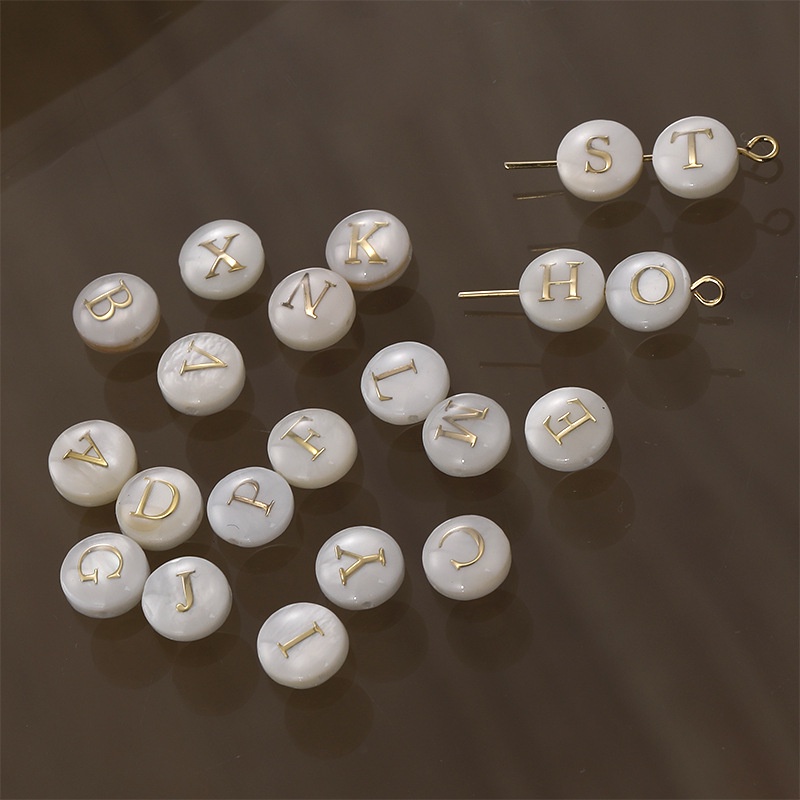 Image of 5 Pcs White Double-sided Gold Edge Straight Hole Shell  26 Alphabet Charm Natural Mother Of Pearl Letter Pendant Diy Jewelry Making #1