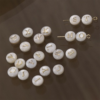 Image of thu nhỏ 5 Pcs White Double-sided Gold Edge Straight Hole Shell  26 Alphabet Charm Natural Mother Of Pearl Letter Pendant Diy Jewelry Making #1