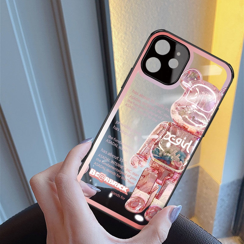 Street Wear Pink Bear Apple 11 Phone Case 12ProMax Transparent Glass All-Inclusive X Shock-Resistant 7/8plus Men Women
