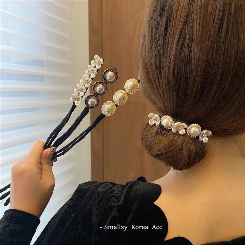 Elegant French Twist Bun Maker With Pearl Flower Headwear Ponytail Twister  Hair Style Tool | Shopee Singapore