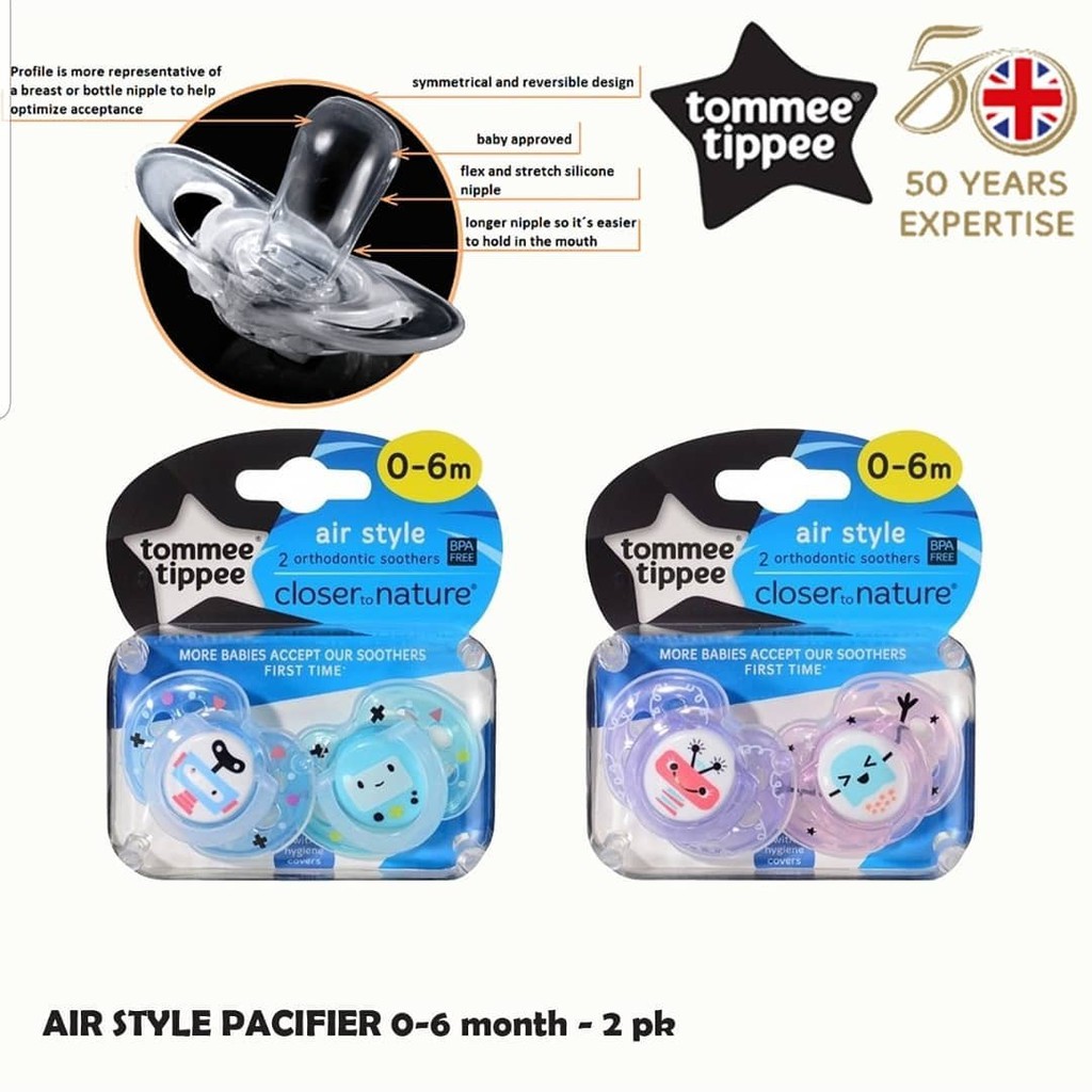 kontroversiel sidde lager Tommee Tippee Close to nature Air Style Soother 0-36 months - 1 Pack 2 pcs  | Shopee Singapore