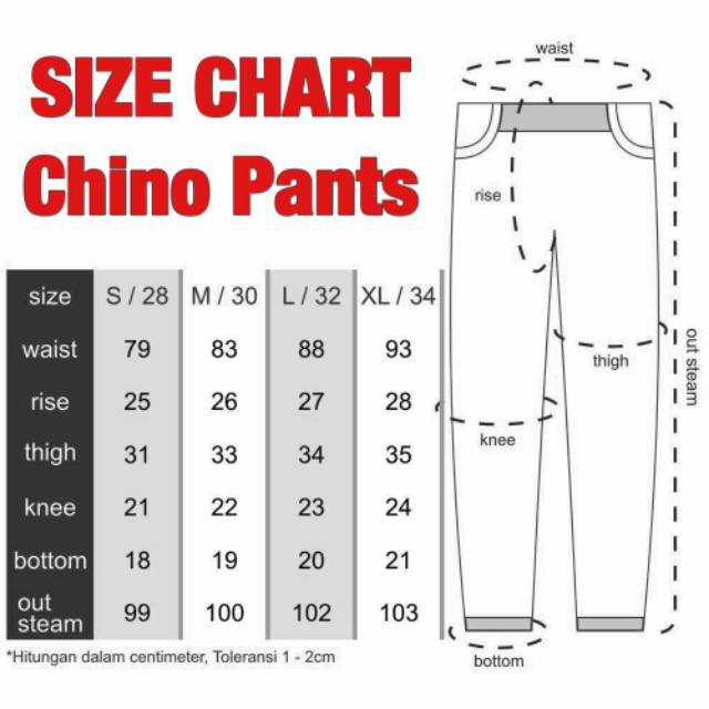 chino size chart