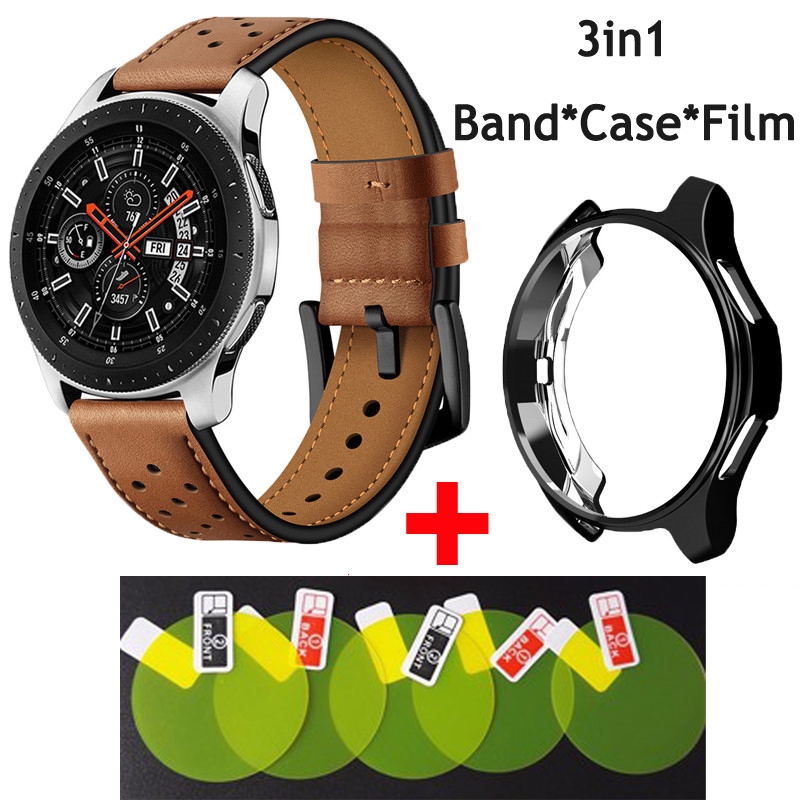 3 In 1 Bands For Samsung Gear S3 Frontier Galaxy Watch 46mm Strap Leather Band Cover Cases Frame Screen Protector Shopee Singapore