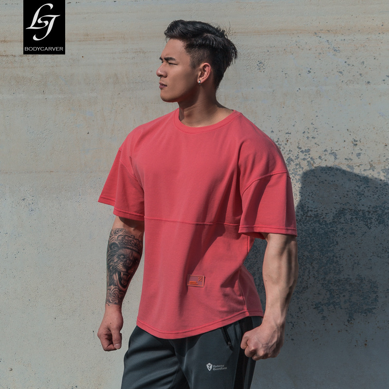 IG HOT Men Gym Oversized T-shirt 8 Colors Cotton Round Collar Short 