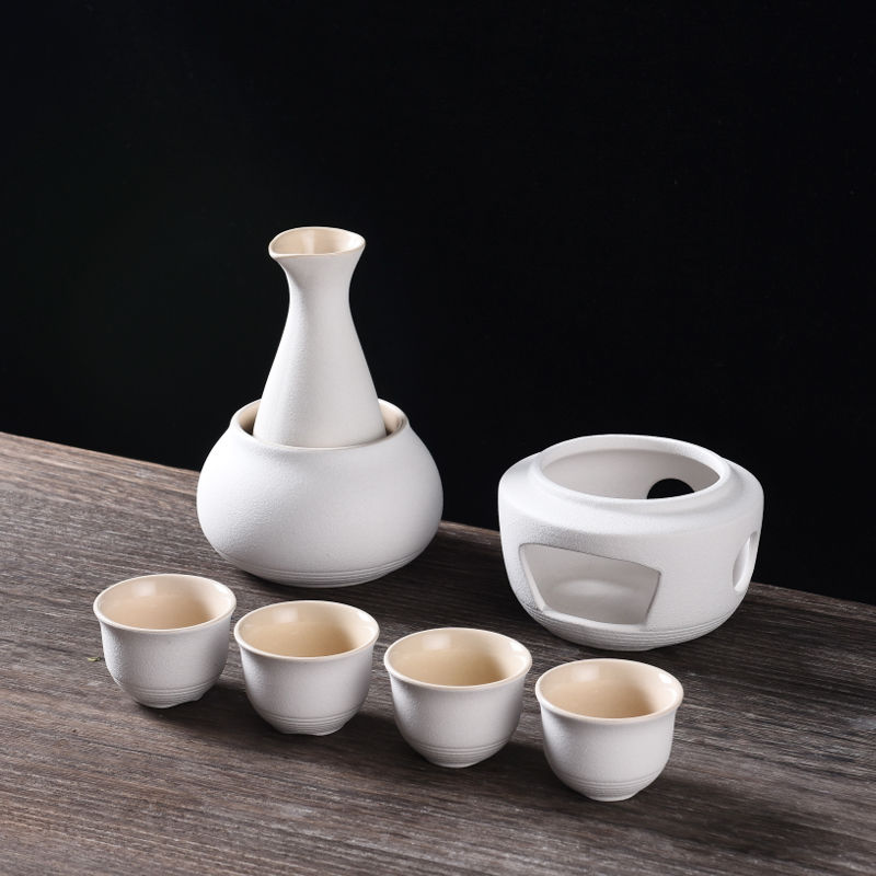 1 pot 6 cups DOMALA Japanese sake set 7-piece ceramic matte black dining white wine glass 
