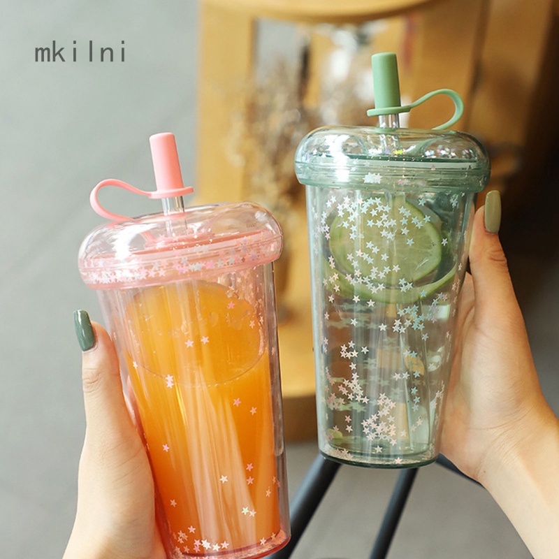 Reusable Boba Cup Smoothie Cup Bubble Tea Cup Tumbler With Straw 350 Ml Double Wall Insulated