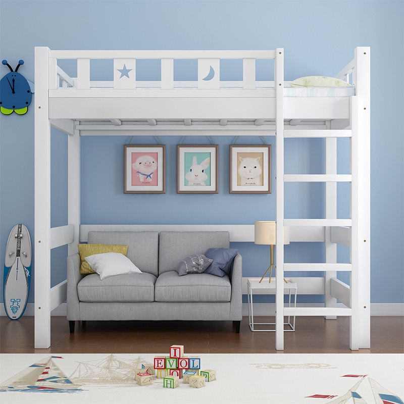 Elevated bed solid wood single upper layer spacesaving upper bed lower