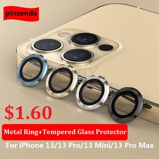 iPhone 13 Pro Max/13 Mini/13 Pro Metal Ring Aluminum Alloy + Tempered Glass Camera Lens Screen Protector for iPhone 13 Full Coverage Film
