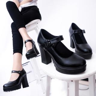 Image of Women's High Heels, Pumps with Waterproof Platform, Black Mary Jane Shoes (Height 9.5cm 3.745inches)