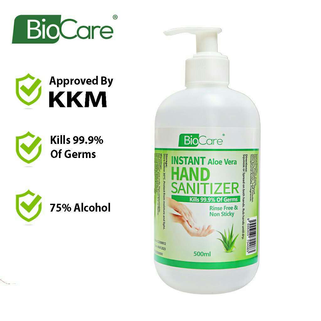 Ready Stock Biocare Instant Hand Sanitizer Liquid 500ml With Aloe Vera 75 Alcohol Shopee Singapore