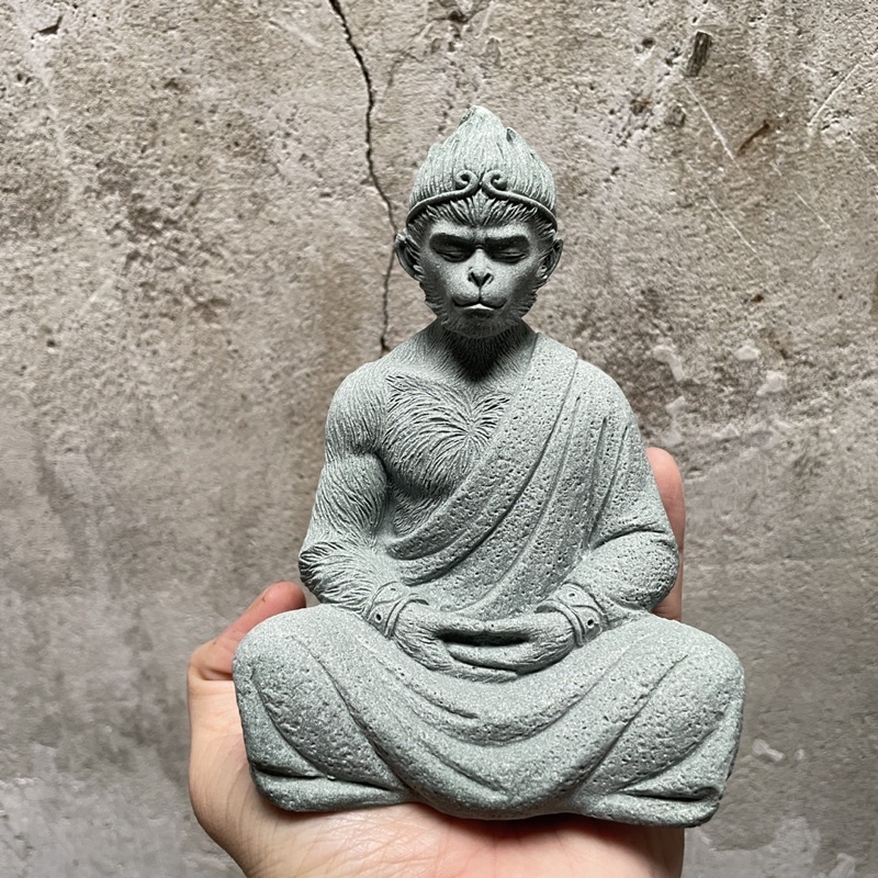 Sun Wukong Statue Sitting Meditation With Stone Sa Thach, Winning Buddha, Qi Thien Dai Holy