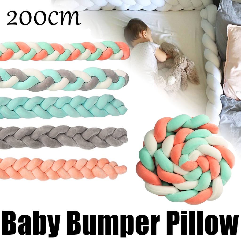 2m Baby Infant Plush Crib Bumper Bed Bedding Cot Braid Pillow Pad