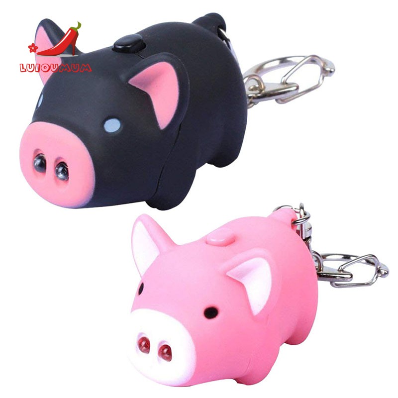 Cute Pig Keychain Led Light Touching With Sound Car Pendant