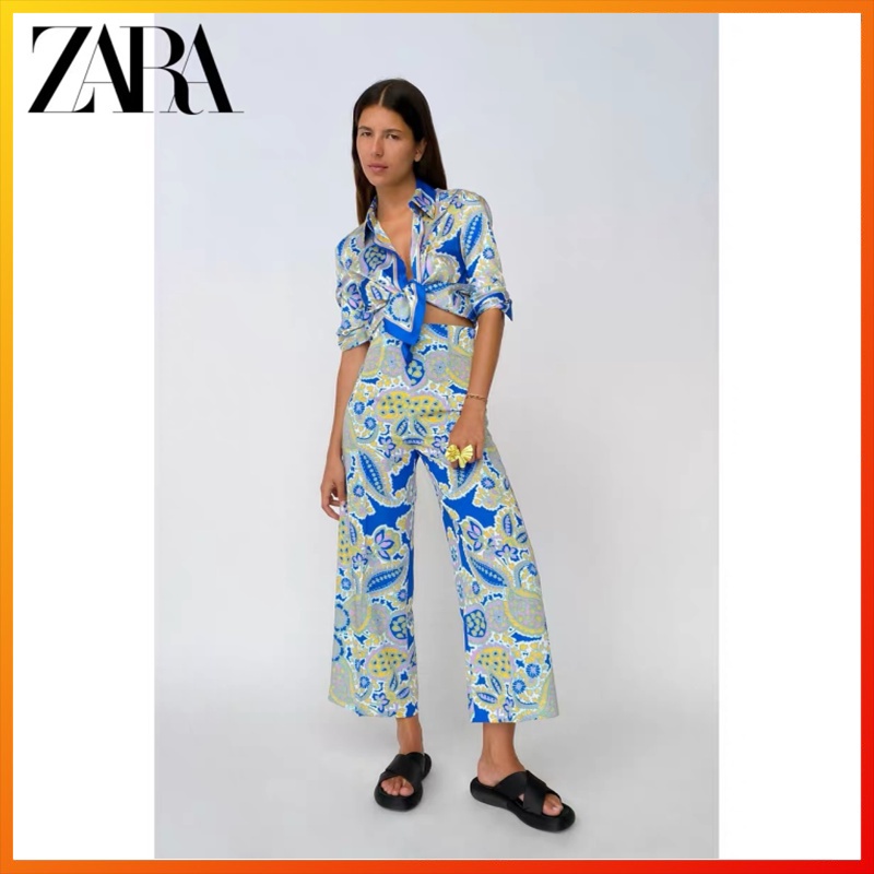 Zara Summer New Women'S Print Drape Blouse Trousers Suit | Shopee Singapore