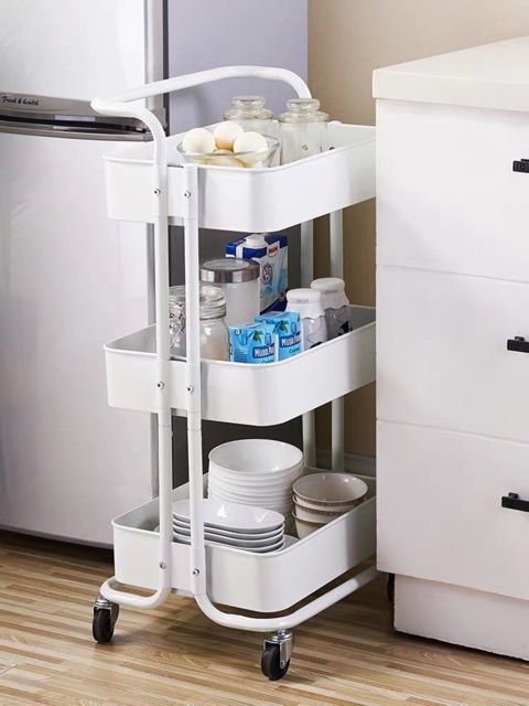 Troli dapur beroda Troli fail pejabat 3 tingkat 3 Tier Metal Trolley ...