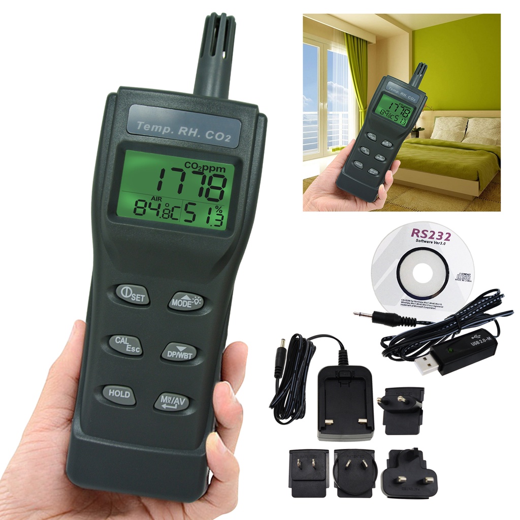 High Accuracy CO2, RH & Temp RealTime Monitor Kit Set w/PC Software