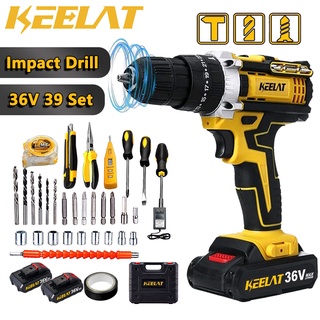 KEELAT SG Wall Drill 39pc Electric hand drill Cordless Drill Impact Drill Screwdriver With Wrench 3 Mode 36v / With LED