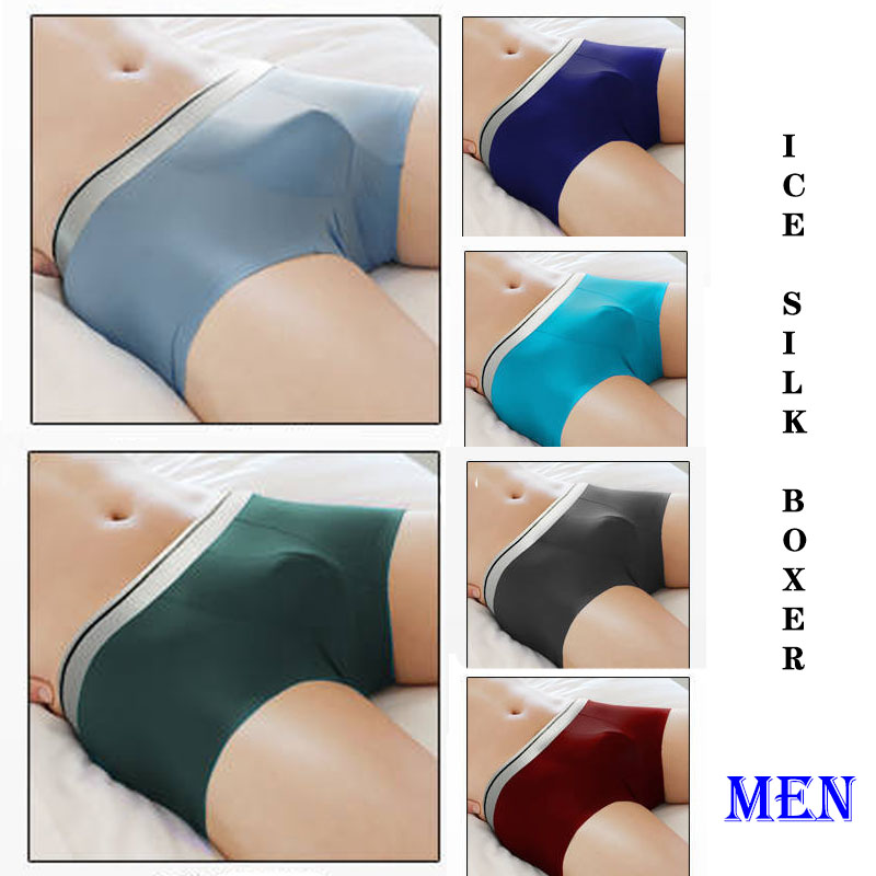 Ice Silk Mens Boxer Briefs Summer Solid Color Breathable Underwear