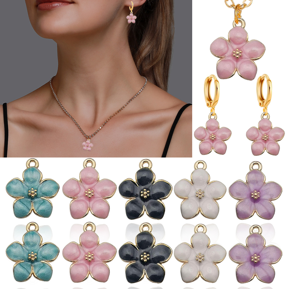 Enamel charms Pendants Sakura Flower for jewellery making pack of 8