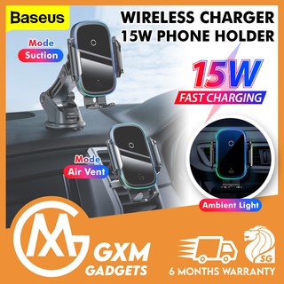 Baseus Light Electric 15W Wireless Charger Universal 2 In 1 Dashboard Windscreen Air Vent Car Mount Holder Charging
