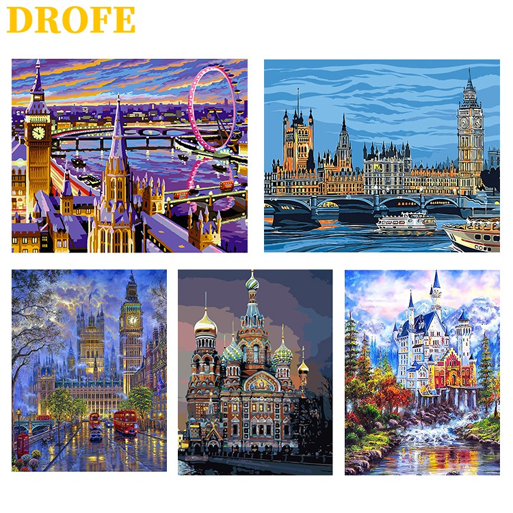 DROFE 【40x50cm】Architecture collection Paint by Numbers unframe wall