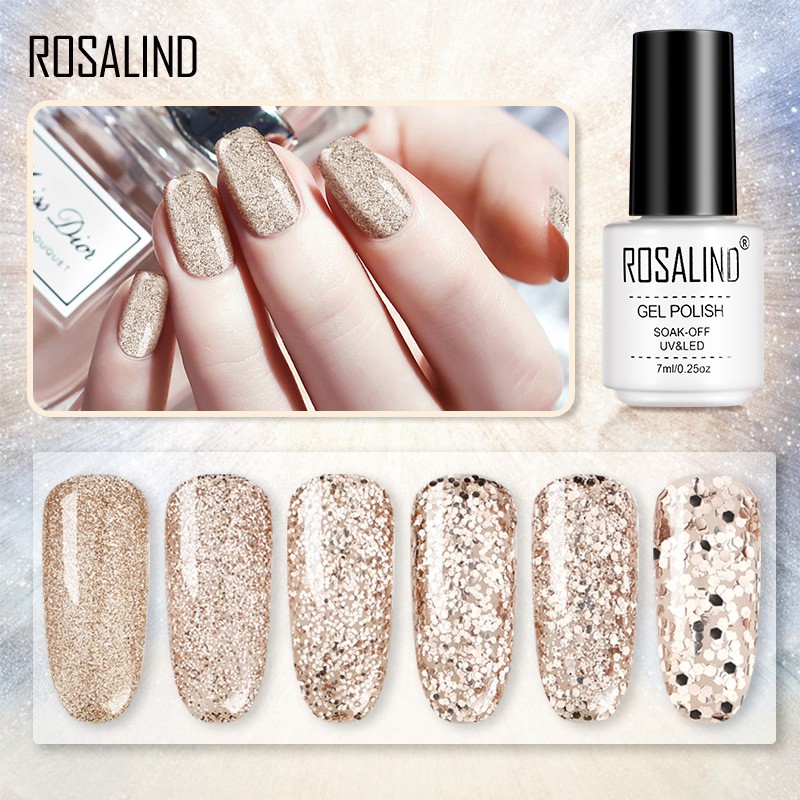 ROSALIND Gel Nail Polish 7ml champagne Glitter Nail Art Soak off gel